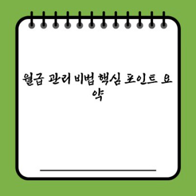 월급 관리 비법: 돈 걱정 없는 삶을 위한 완벽 가이드